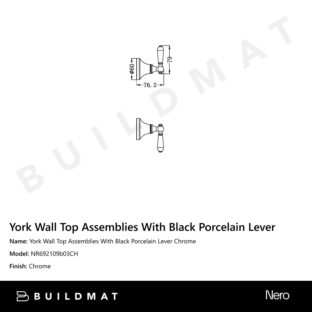 York Wall Top Assemblies With Black Porcelain Lever Chrome