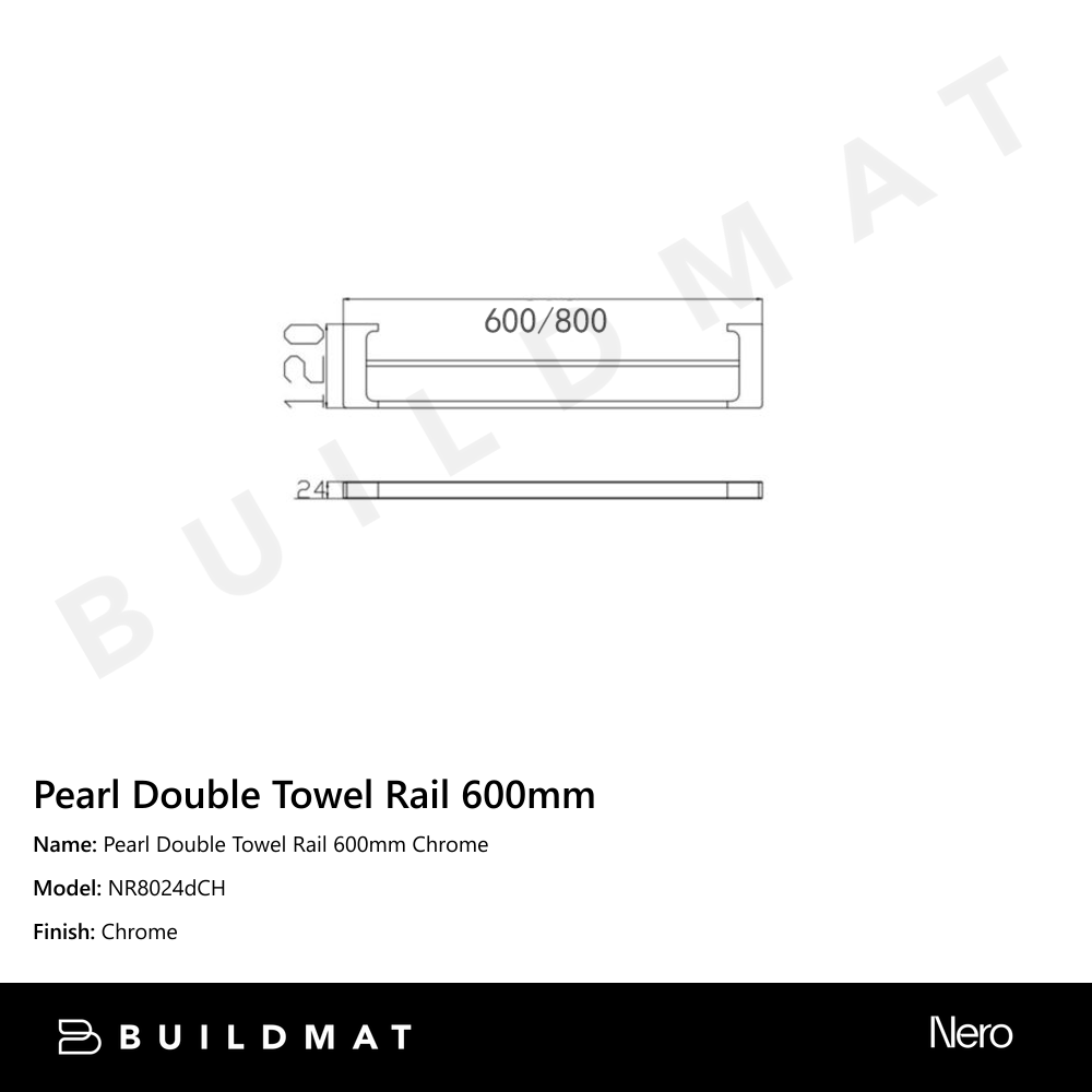 Pearl Double Towel Rail 600mm Chrome