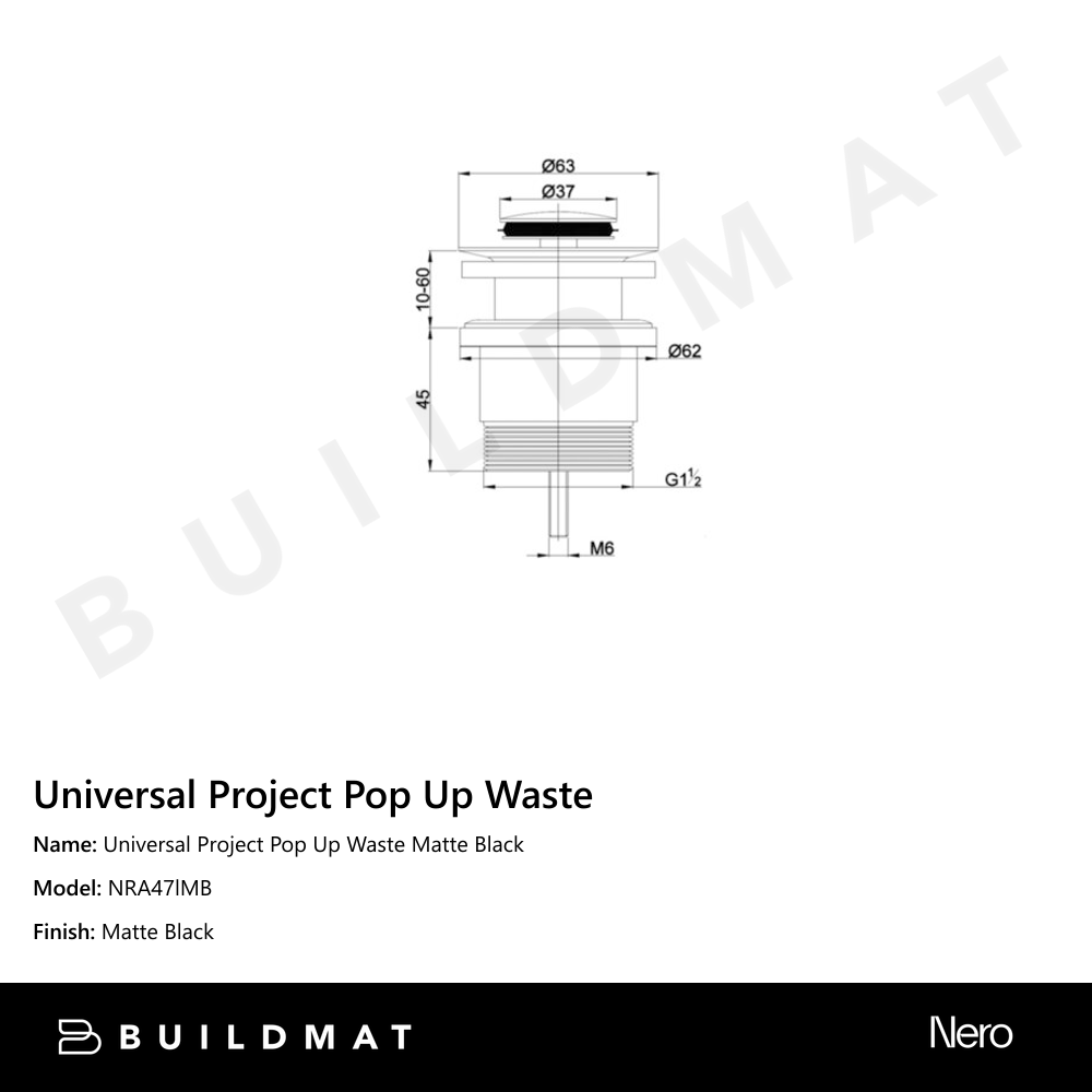 Universal Project Pop Up Waste Matte Black