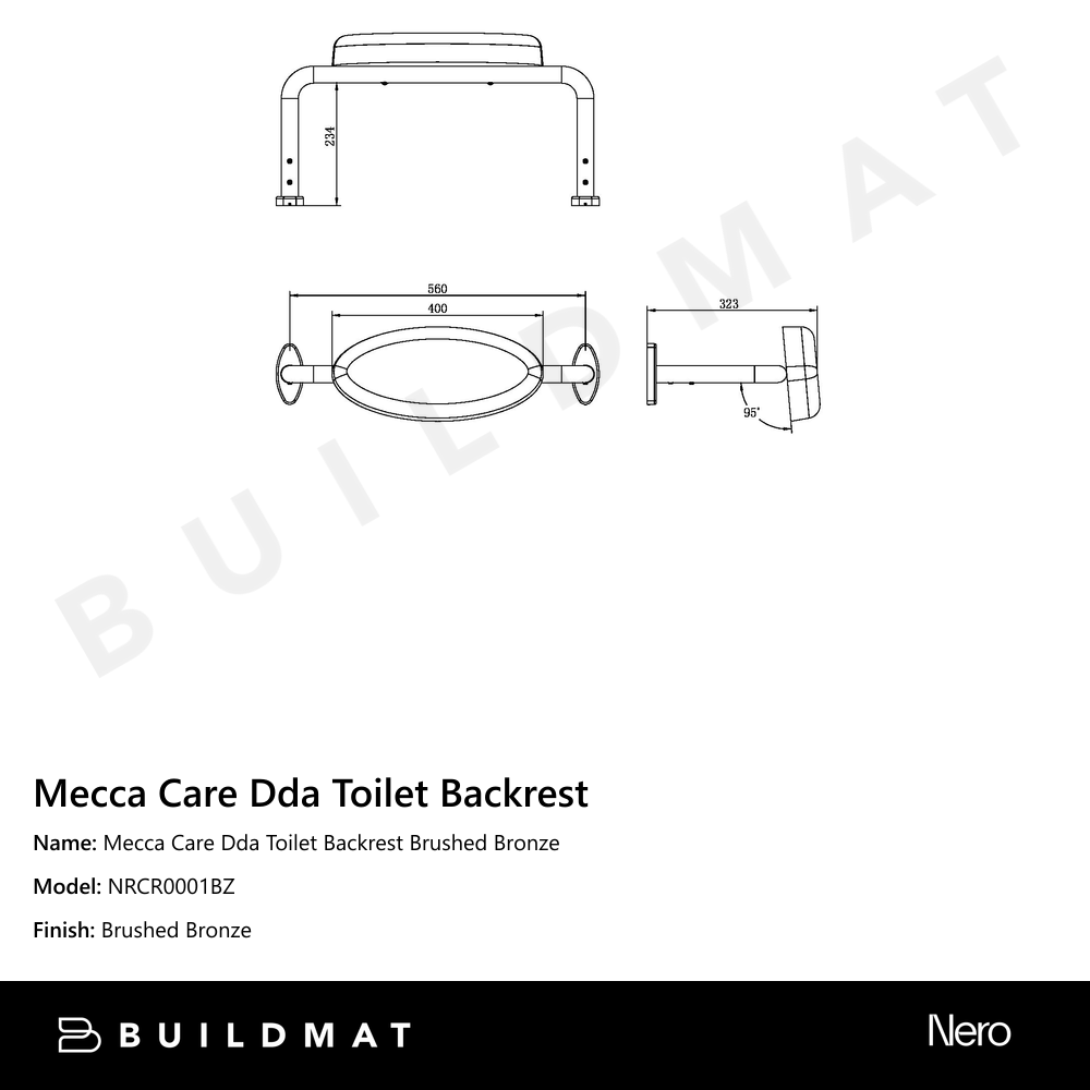 Mecca Care Dda Toilet Backrest Brushed Bronze