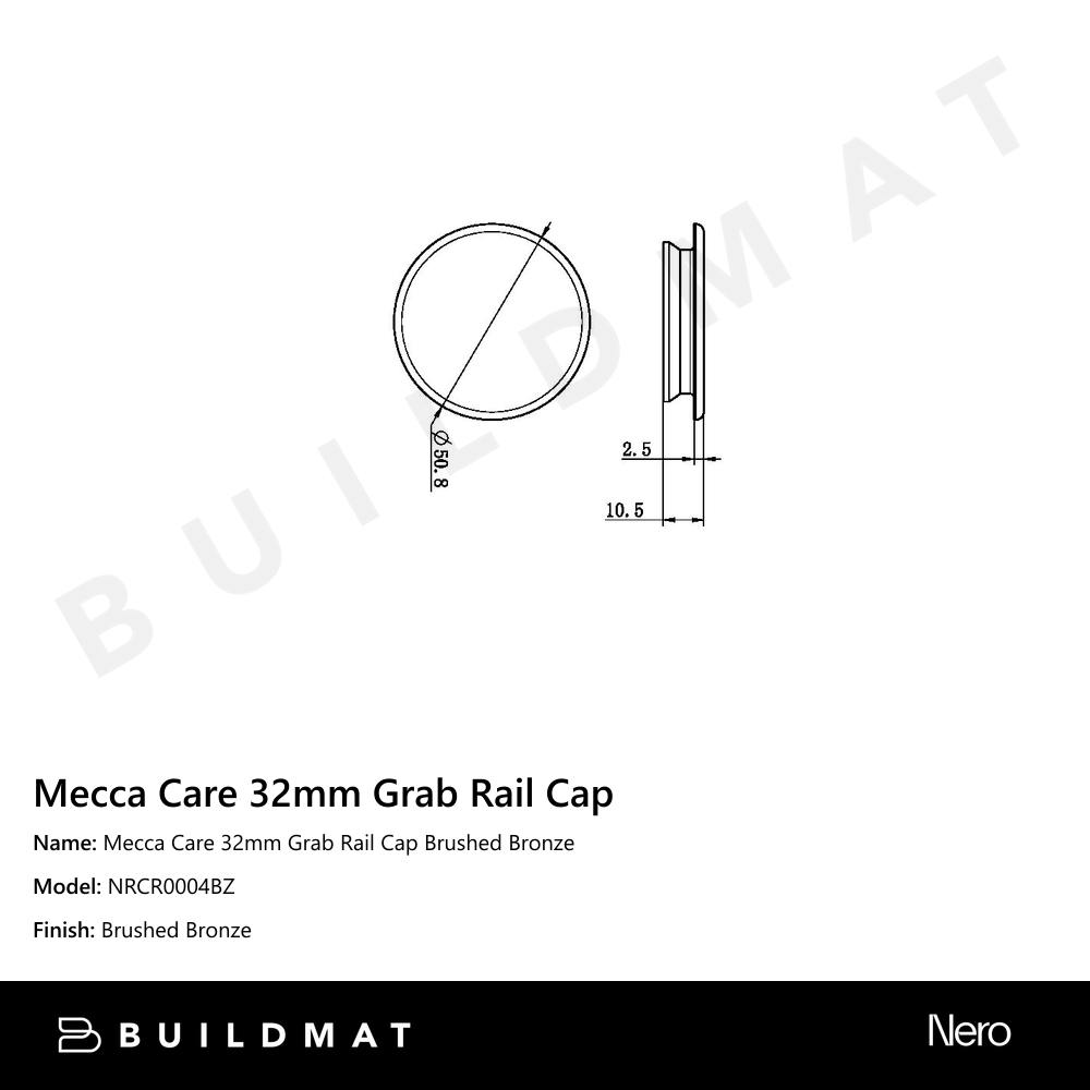 Mecca Care 32mm Grab Rail Cap Brushed Bronze