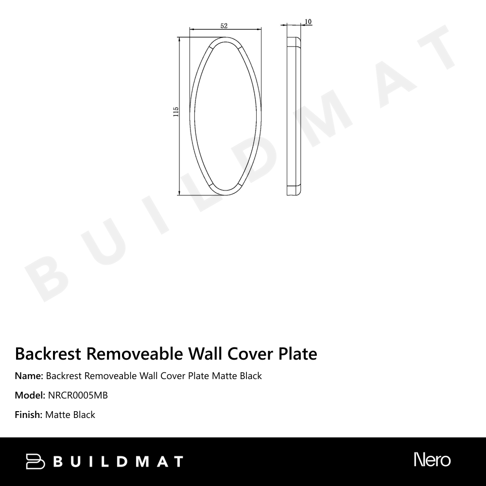 Backrest Removeable Wall Cover Plate Matte Black