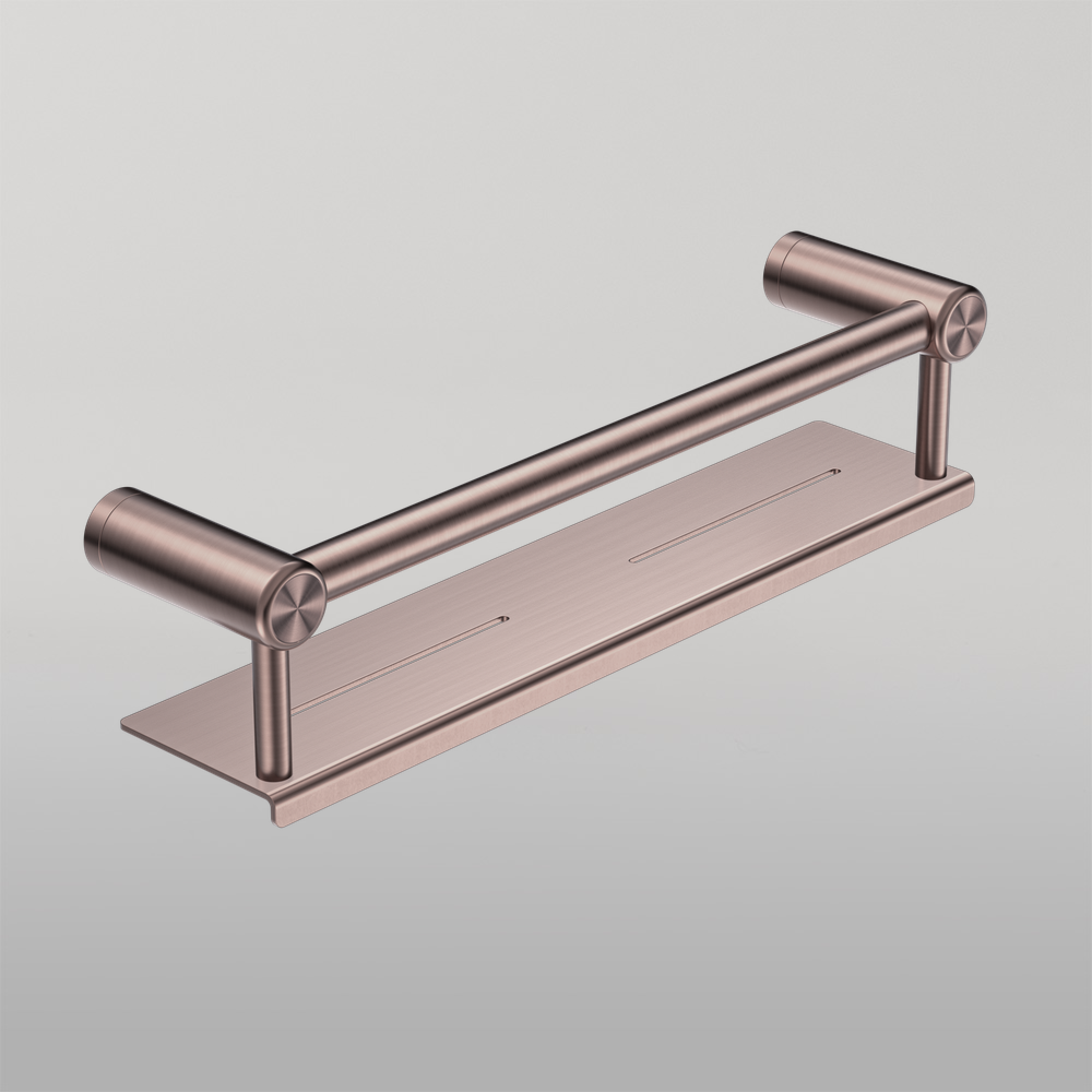 Mecca Care 25mm Grab Rail With Shelf 300mm Brushed Bronze