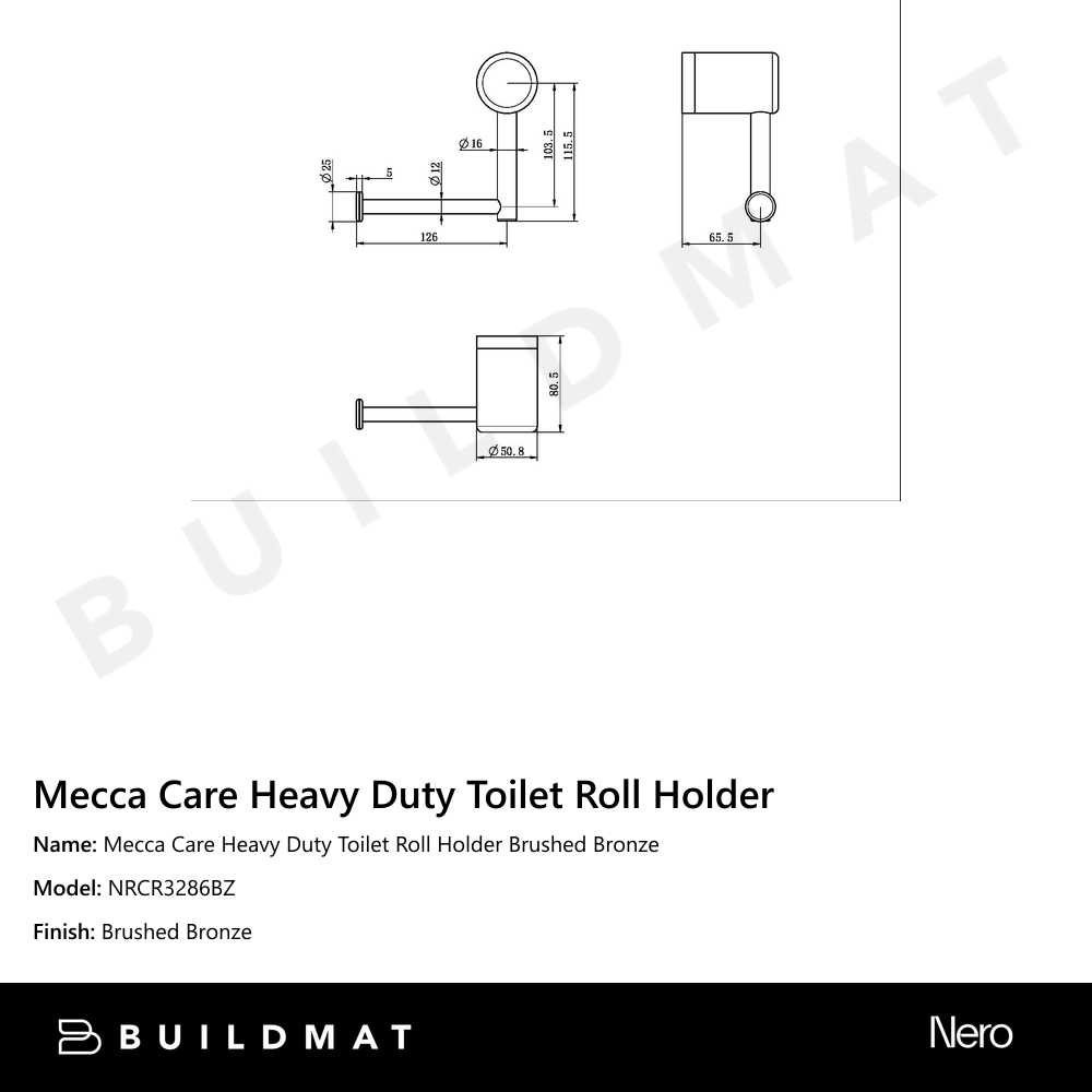 Mecca Care Heavy Duty Toilet Roll Holder Brushed Bronze