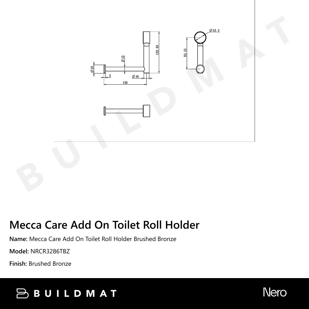 Mecca Care Add On Toilet Roll Holder Brushed Bronze