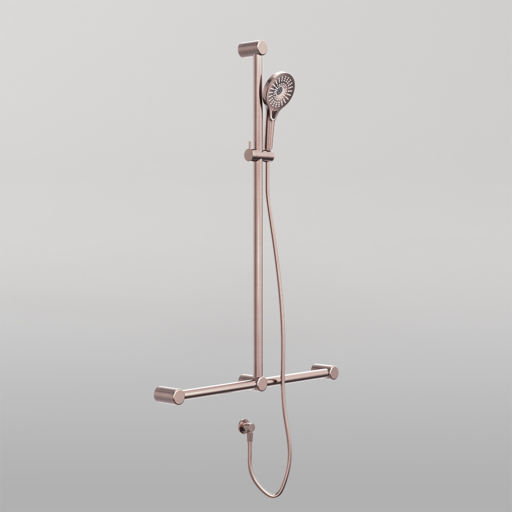 Mecca Care 32mm T Bar Grab Rail And Adjustable Shower Set 1100X750mm Brushed Bronze