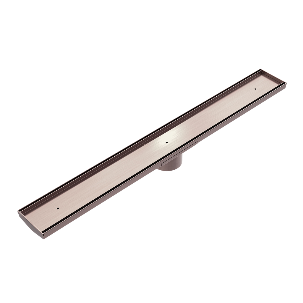 Tile Insert V Channel Floor Grate 89mm Outlet With Hole Saw Brushed Bronze