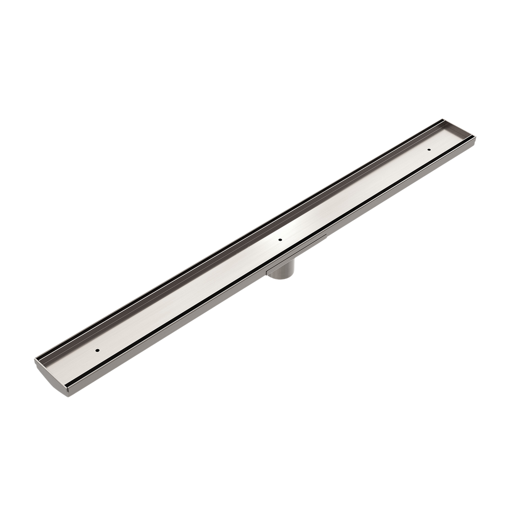 Tile Insert V Channel Floor Grate 50mm Outlet With Hole Saw Brushed Nickel