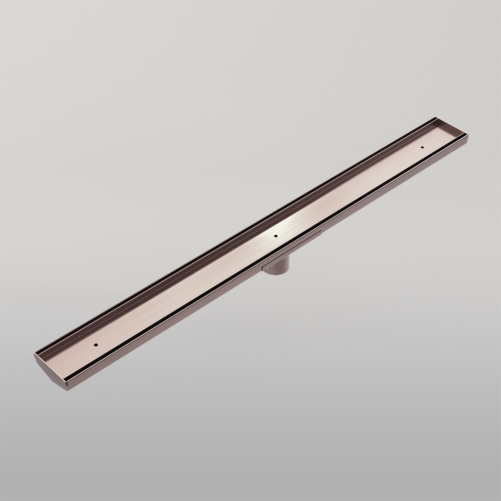 Tile Insert V Channel Floor Grate 50mm Outlet With Hole Saw Brushed Bronze