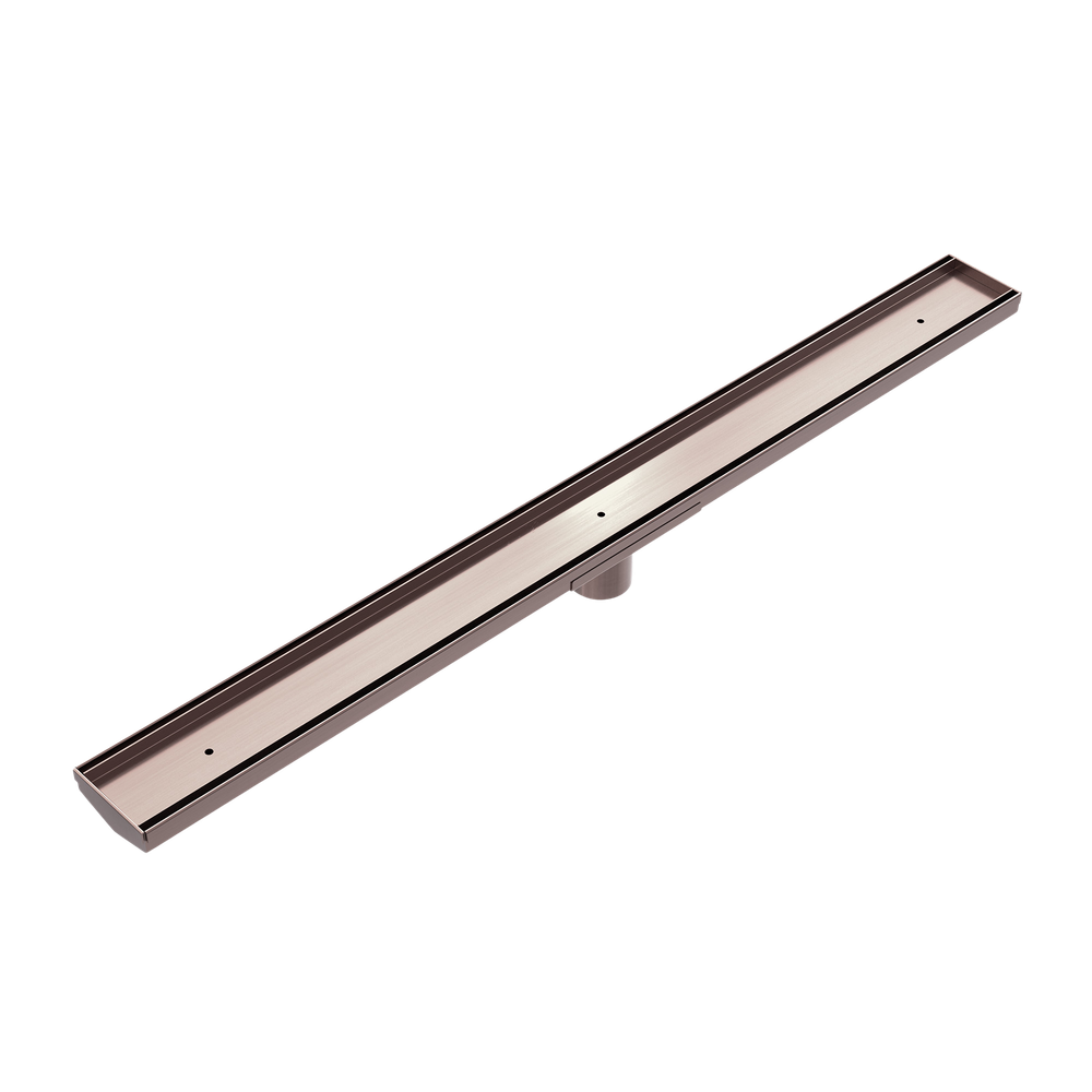 Tile Insert V Channel Floor Grate 50mm Outlet With Hole Saw Brushed Bronze