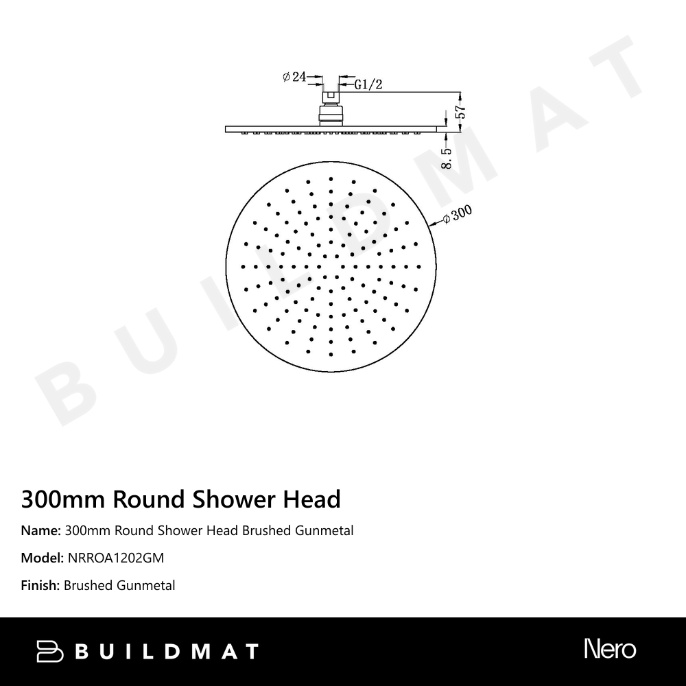 300mm Round Shower Head Gun Metal