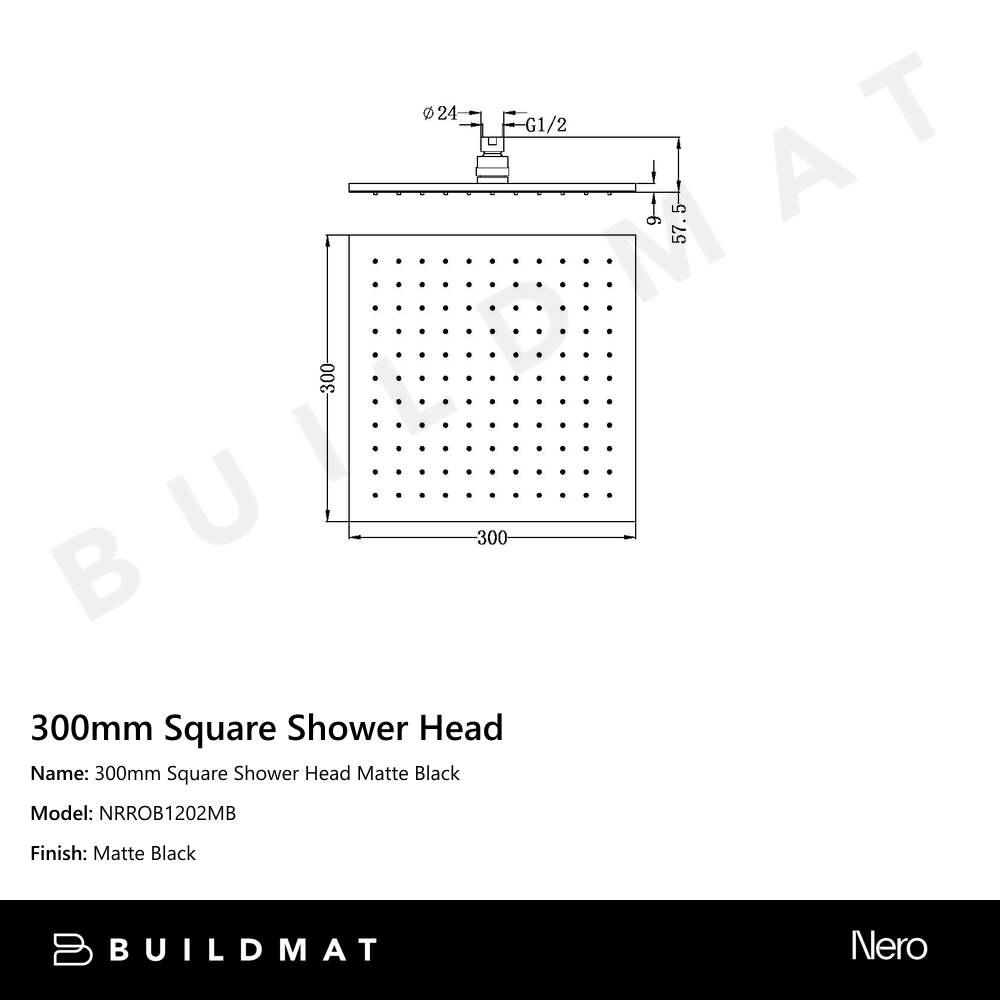 300mm Square Shower Head Matte Black