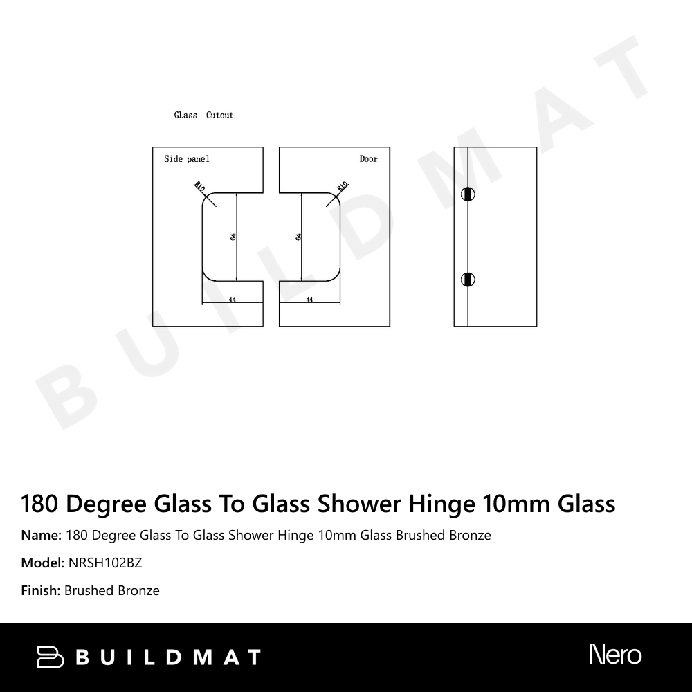 180 Degree Glass To Glass Shower Hinge 10mm Glass Brushed Bronze