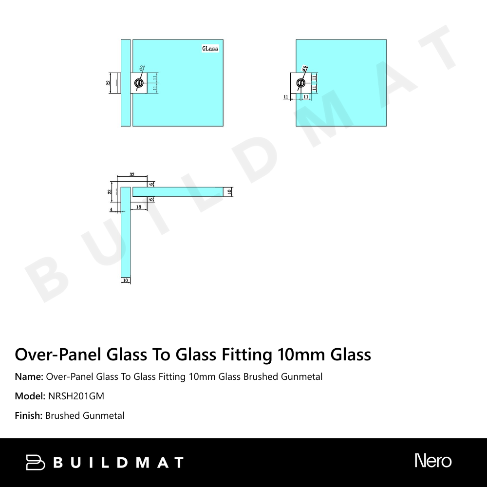 Over-Panel Glass To Glass Fitting 10mm Glass Gun Metal