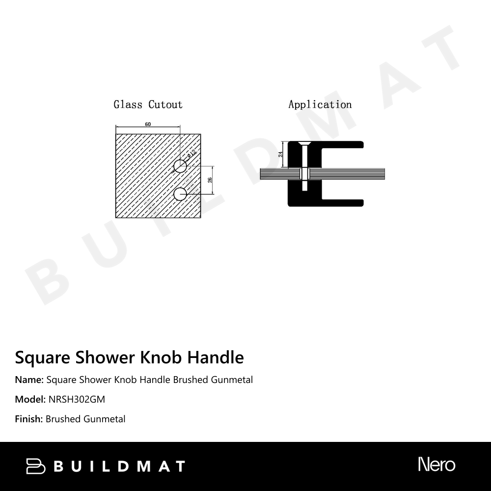 Square Shower Knob Handle Gun Metal