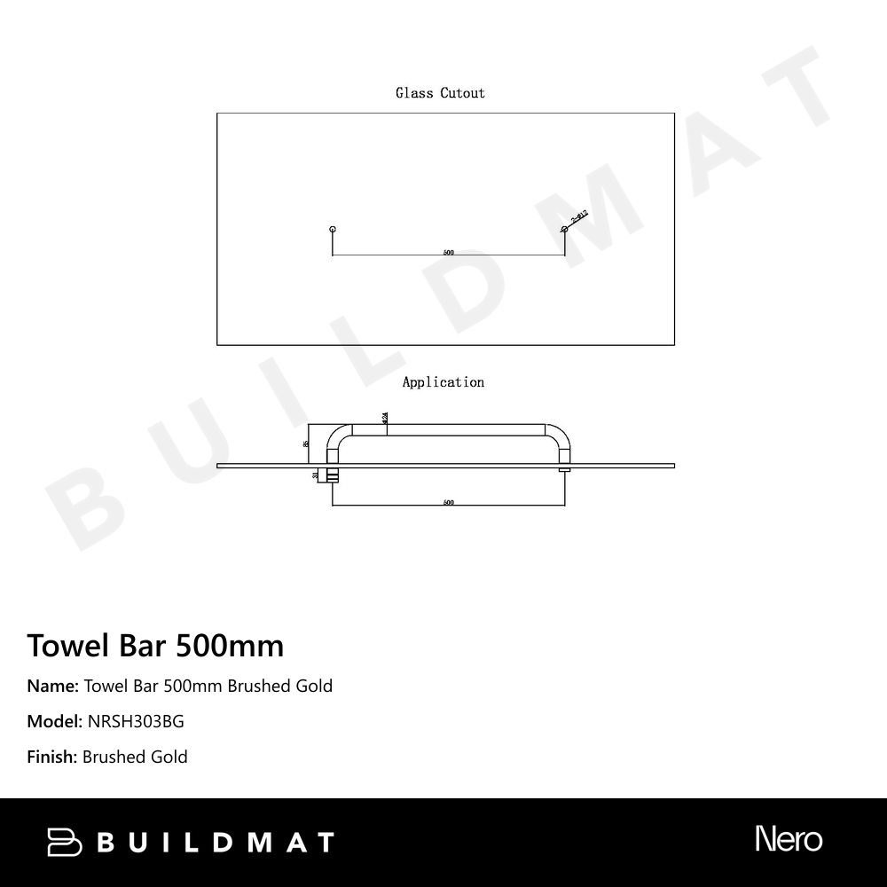 Towel Bar 500mm Brushed Gold