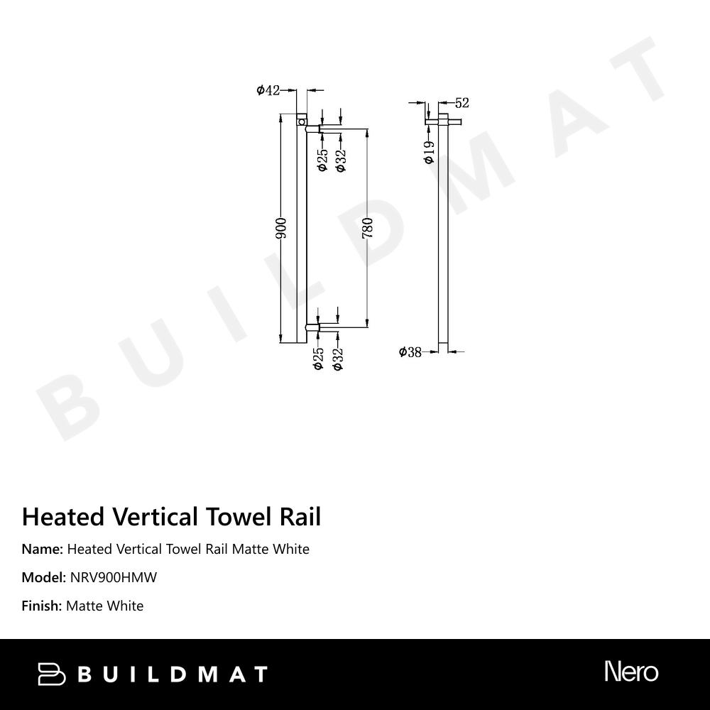 Heated Vertical Towel Rail Matte White