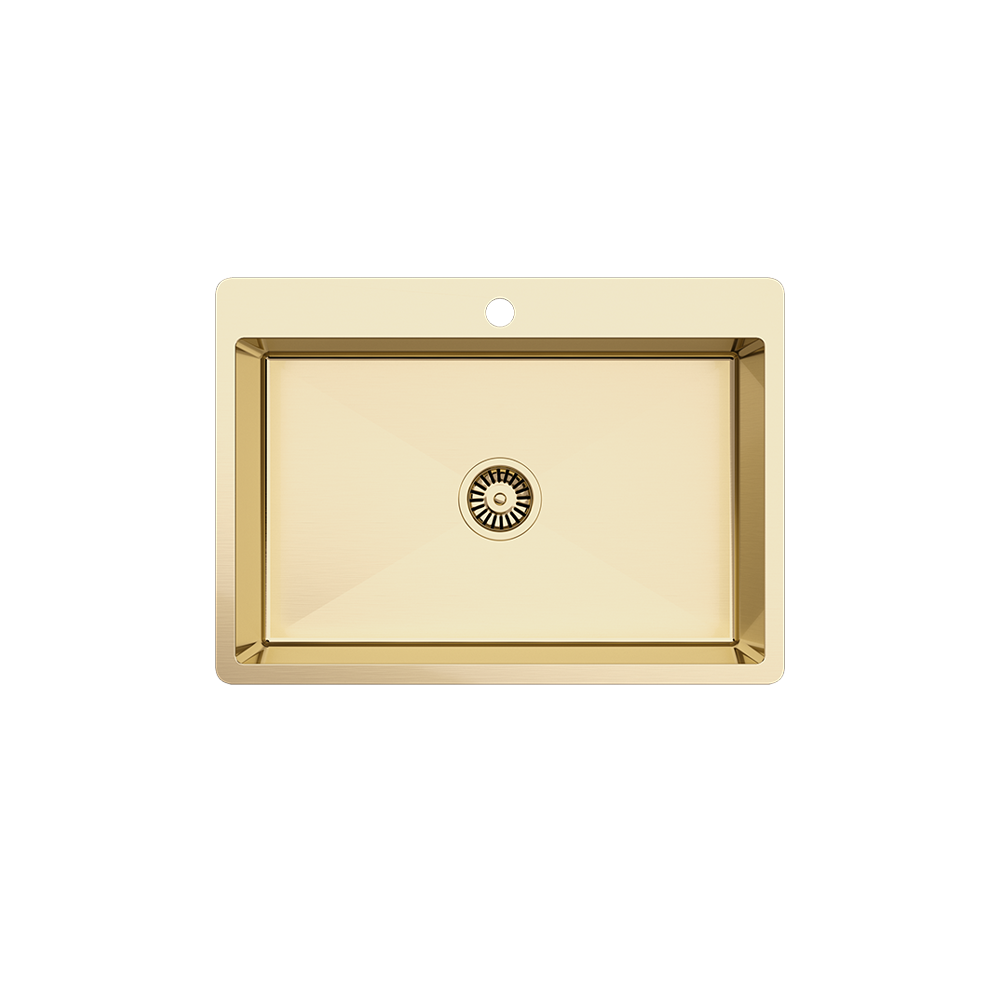 Noah 700x500 Large Single Bowl Tap Landing Sink Brushed Brass Gold