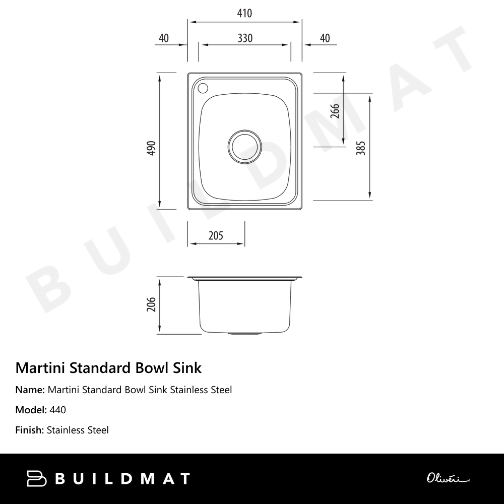 Martini Standard Bowl Sink Stainless Steel