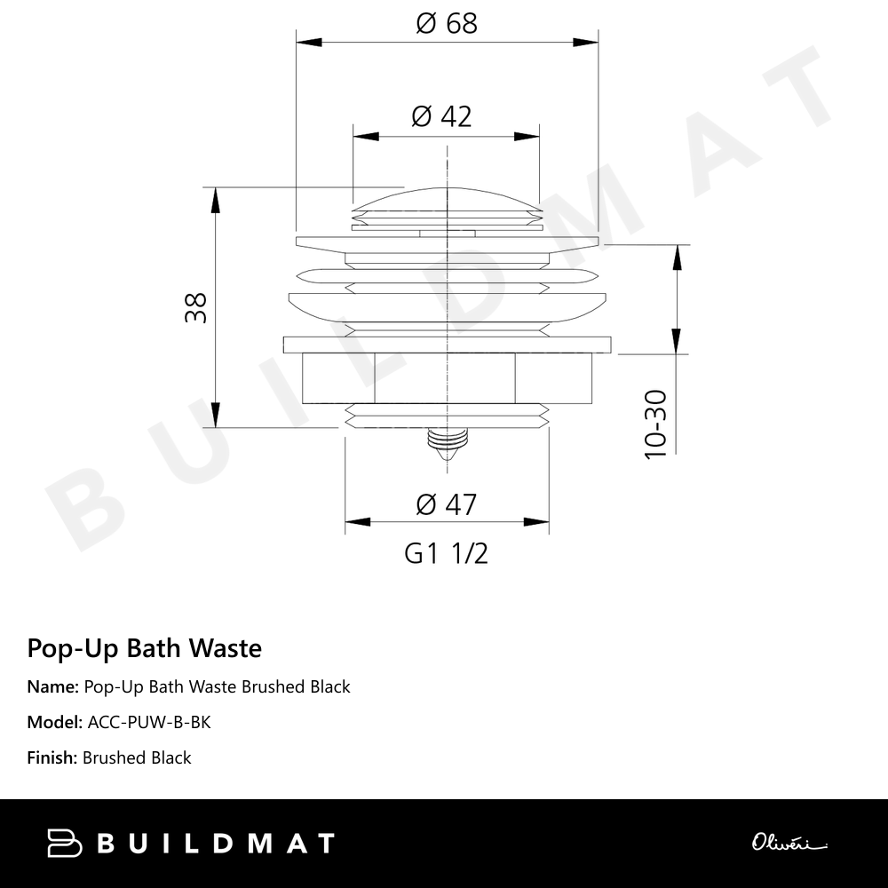 Pop-Up Bath Waste Brushed Black