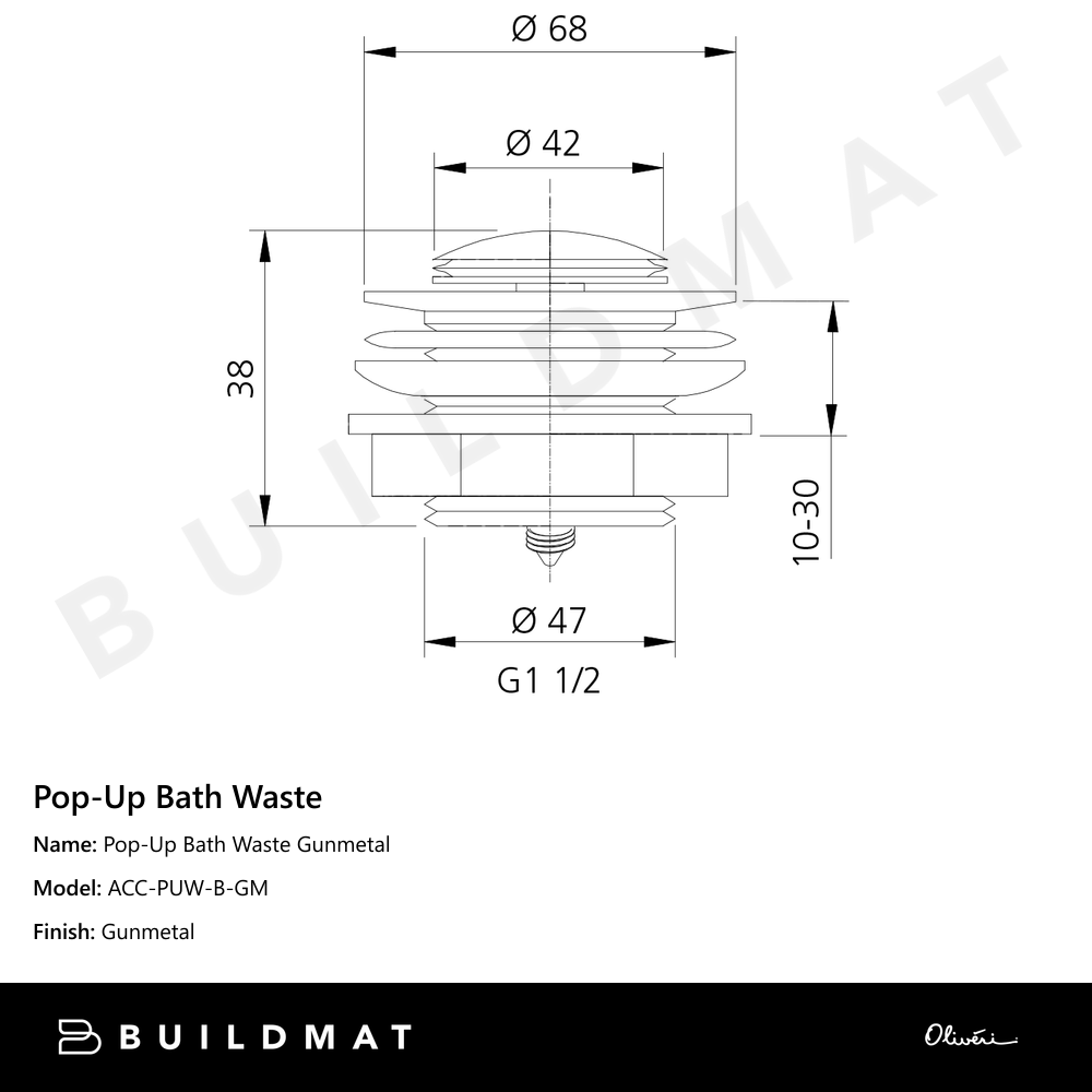 Pop-Up Bath Waste Gunmetal