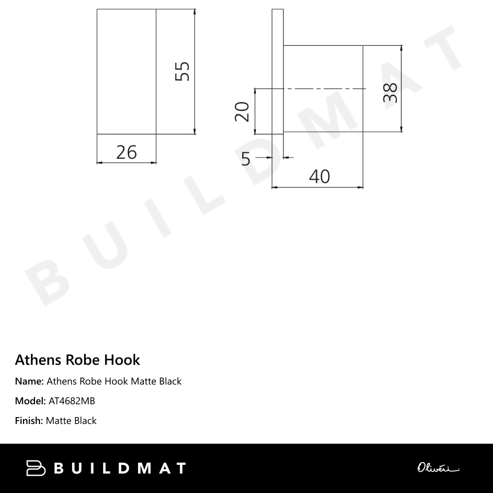 Athens Robe Hook Matte Black