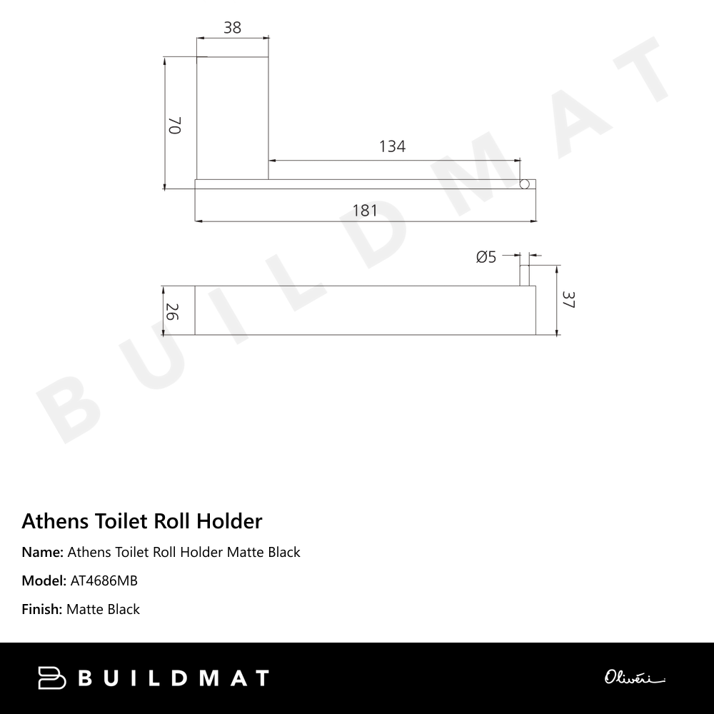 Athens Toilet Roll Holder Matte Black