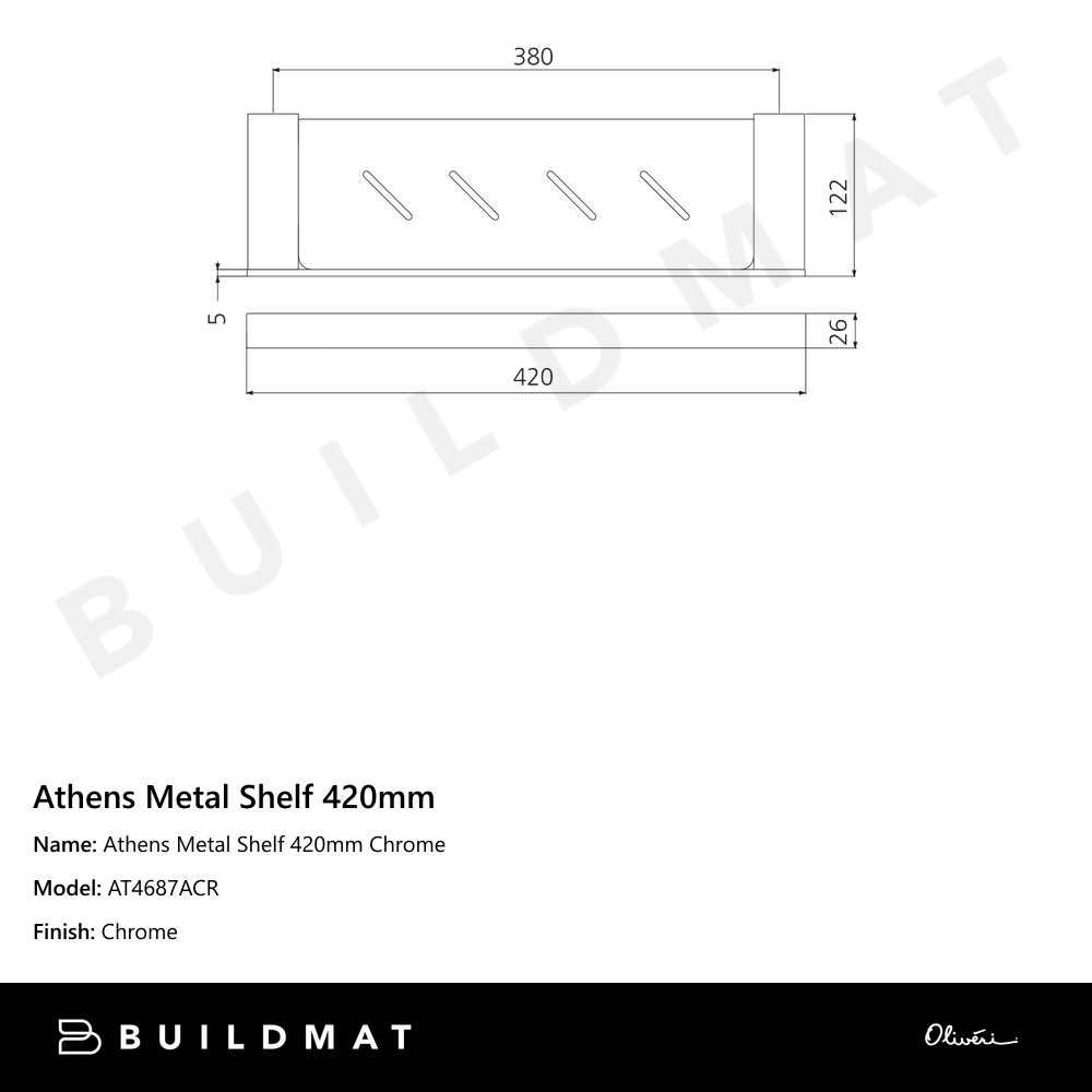 Athens Metal Shelf 420mm Chrome