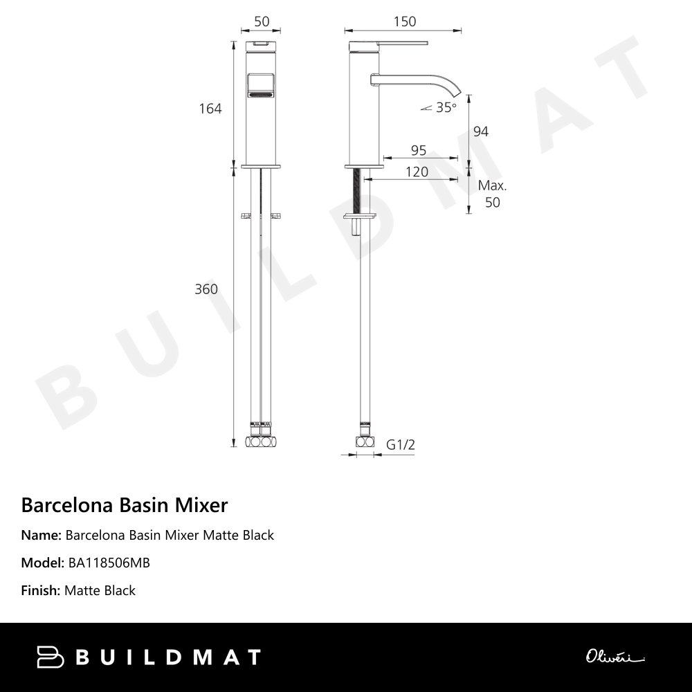 Barcelona Basin Mixer Matte Black