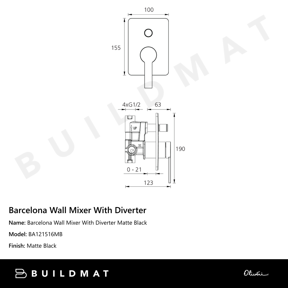 Barcelona Wall Mixer With Diverter Matte Black