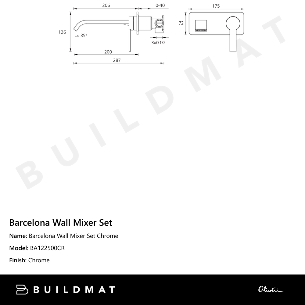 Barcelona Wall Mixer Set Chrome