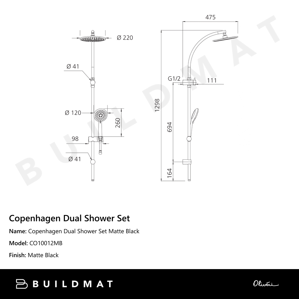 Copenhagen Dual Shower Set Matte Black