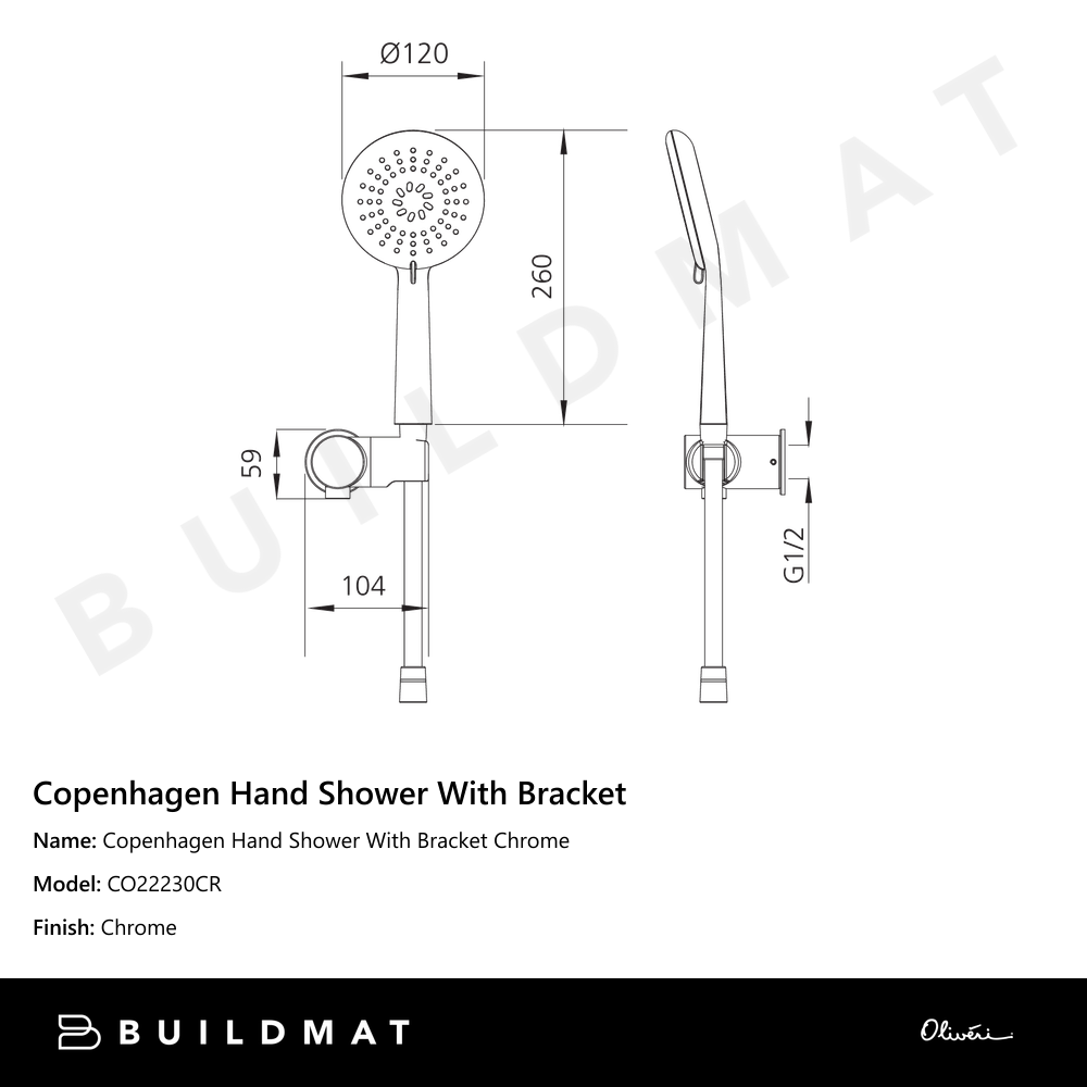 Copenhagen Hand Shower With Bracket Chrome