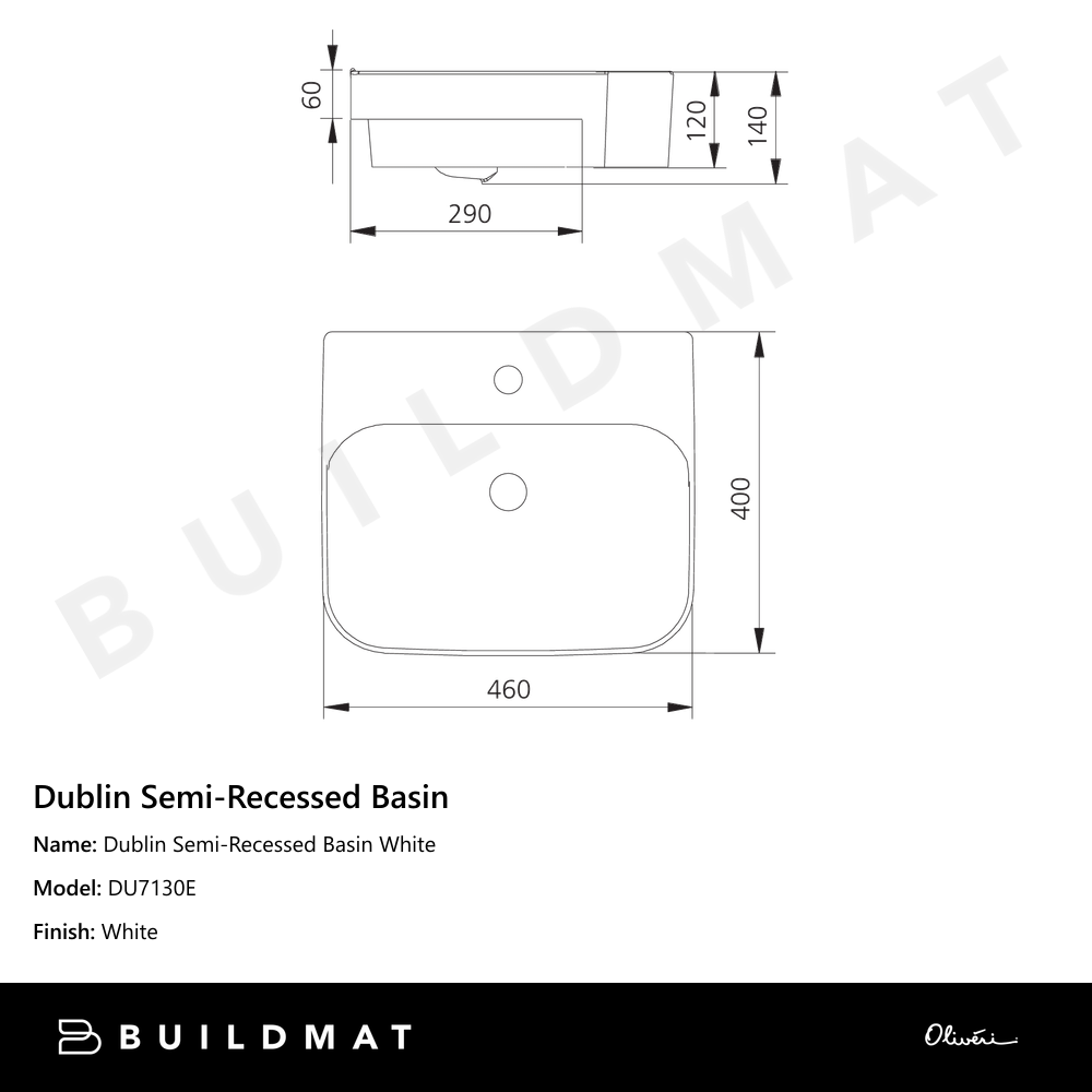 Dublin Semi-Recessed Basin White