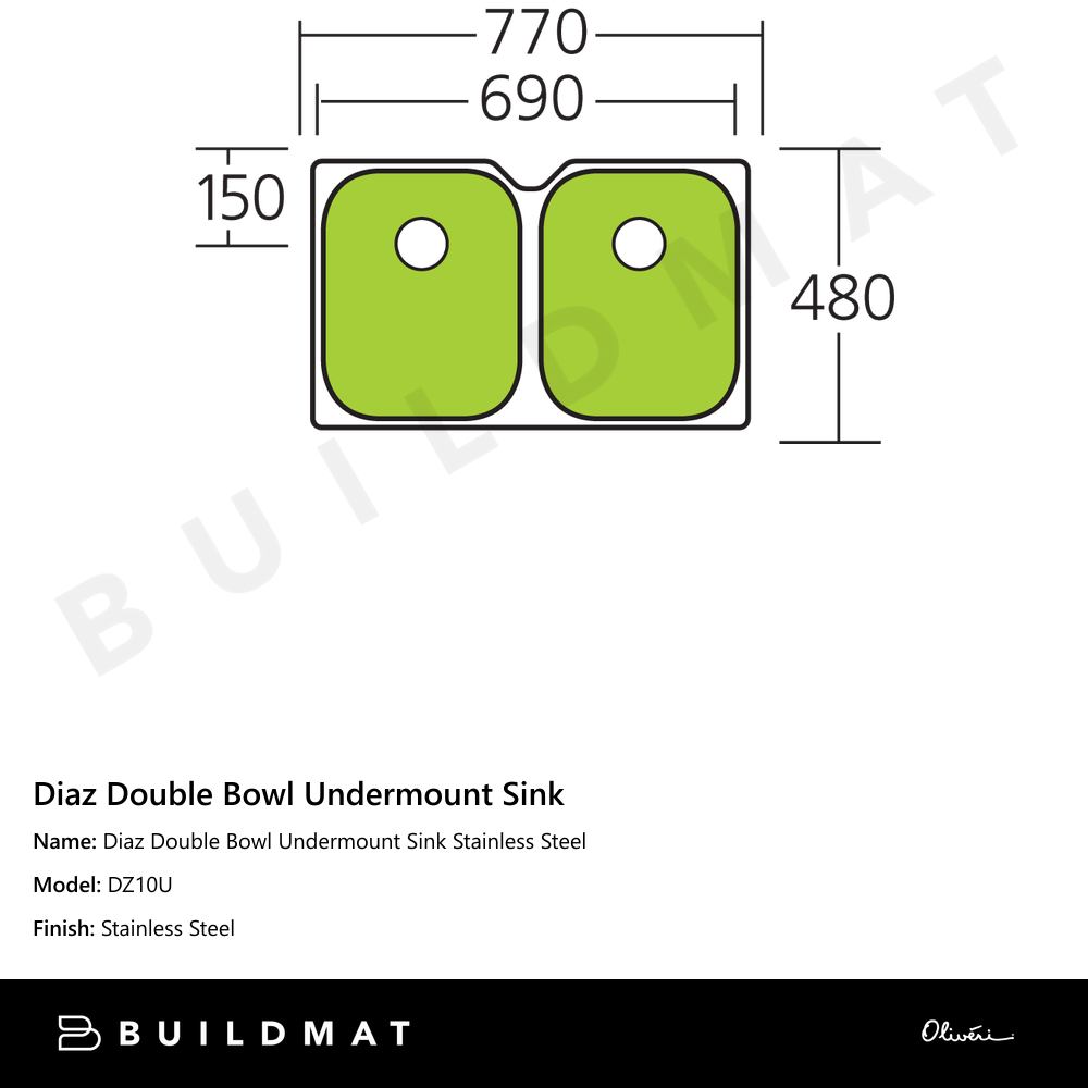 Diaz Double Bowl Undermount Sink Stainless Steel