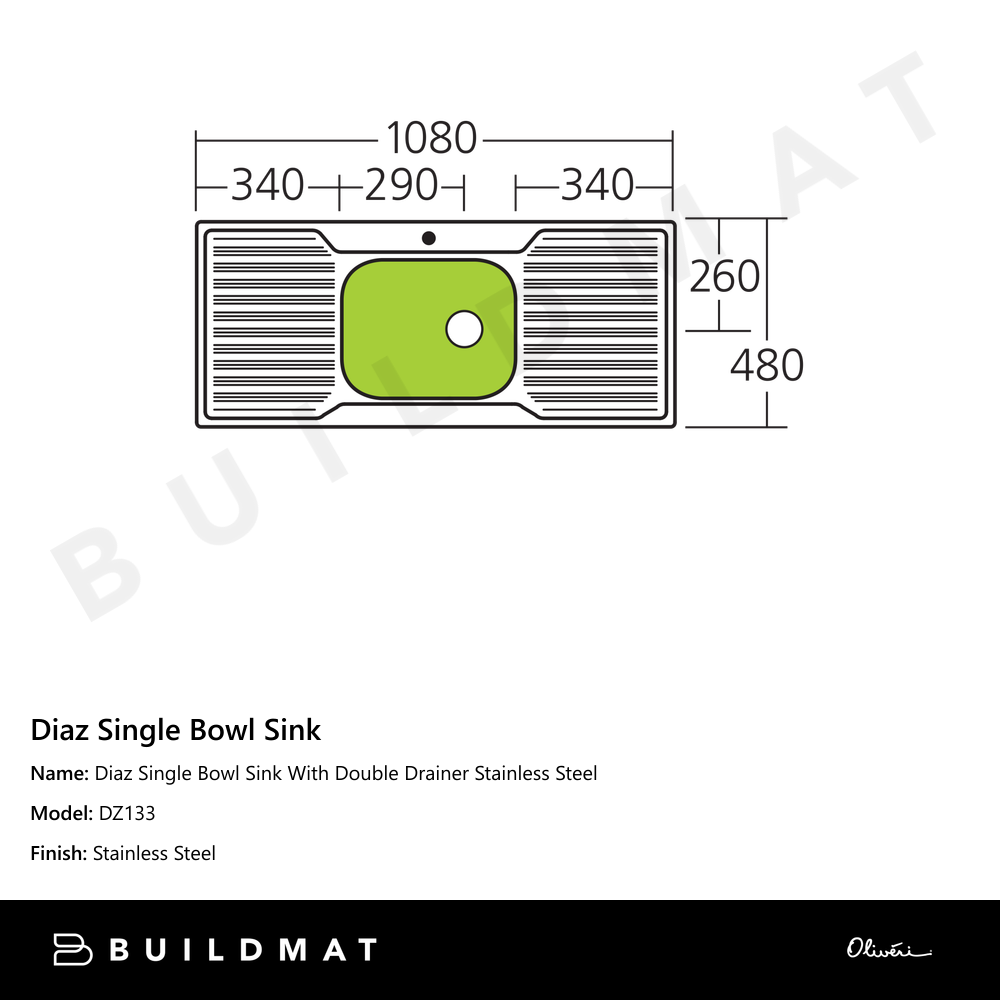 Diaz Single Bowl Sink With Double Drainer Stainless Steel