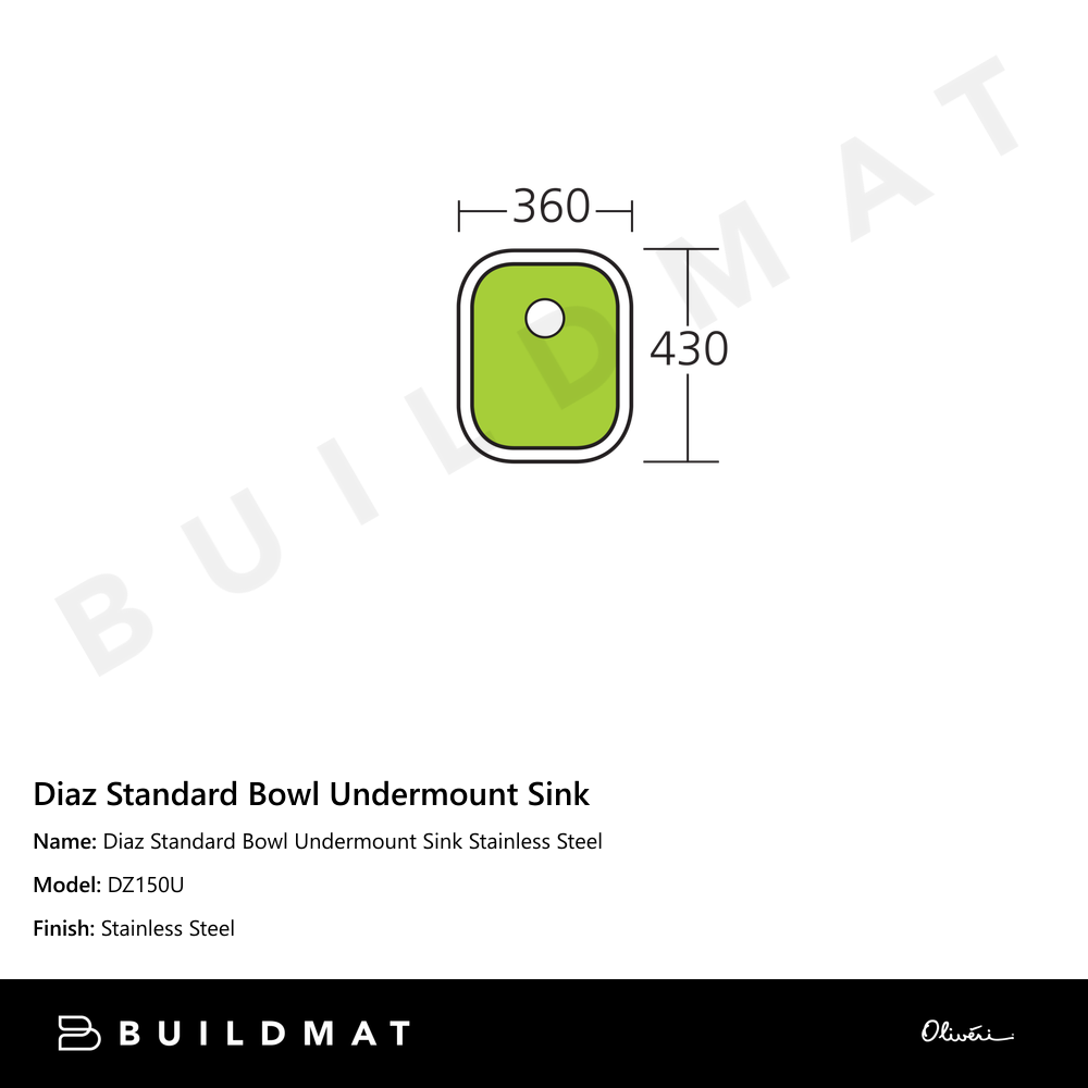 Diaz Standard Bowl Undermount Sink Stainless Steel