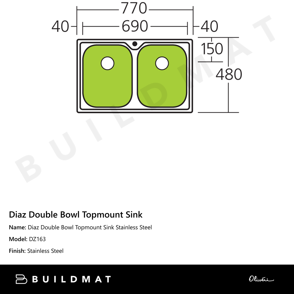 Diaz Double Bowl Topmount Sink Stainless Steel