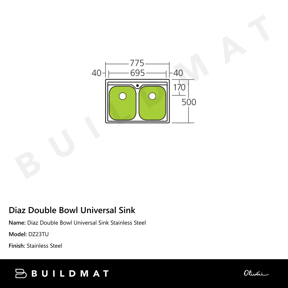 Diaz Double Bowl Universal Sink Stainless Steel