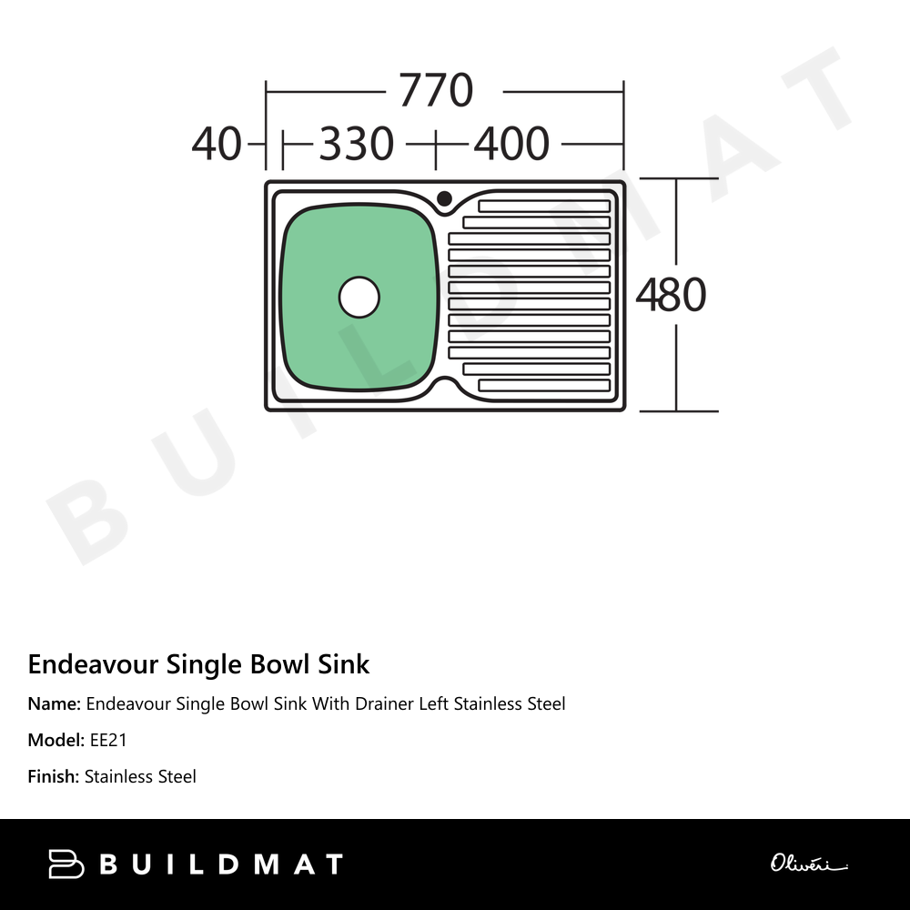 Endeavour Single Bowl Sink With Drainer Left Stainless Steel