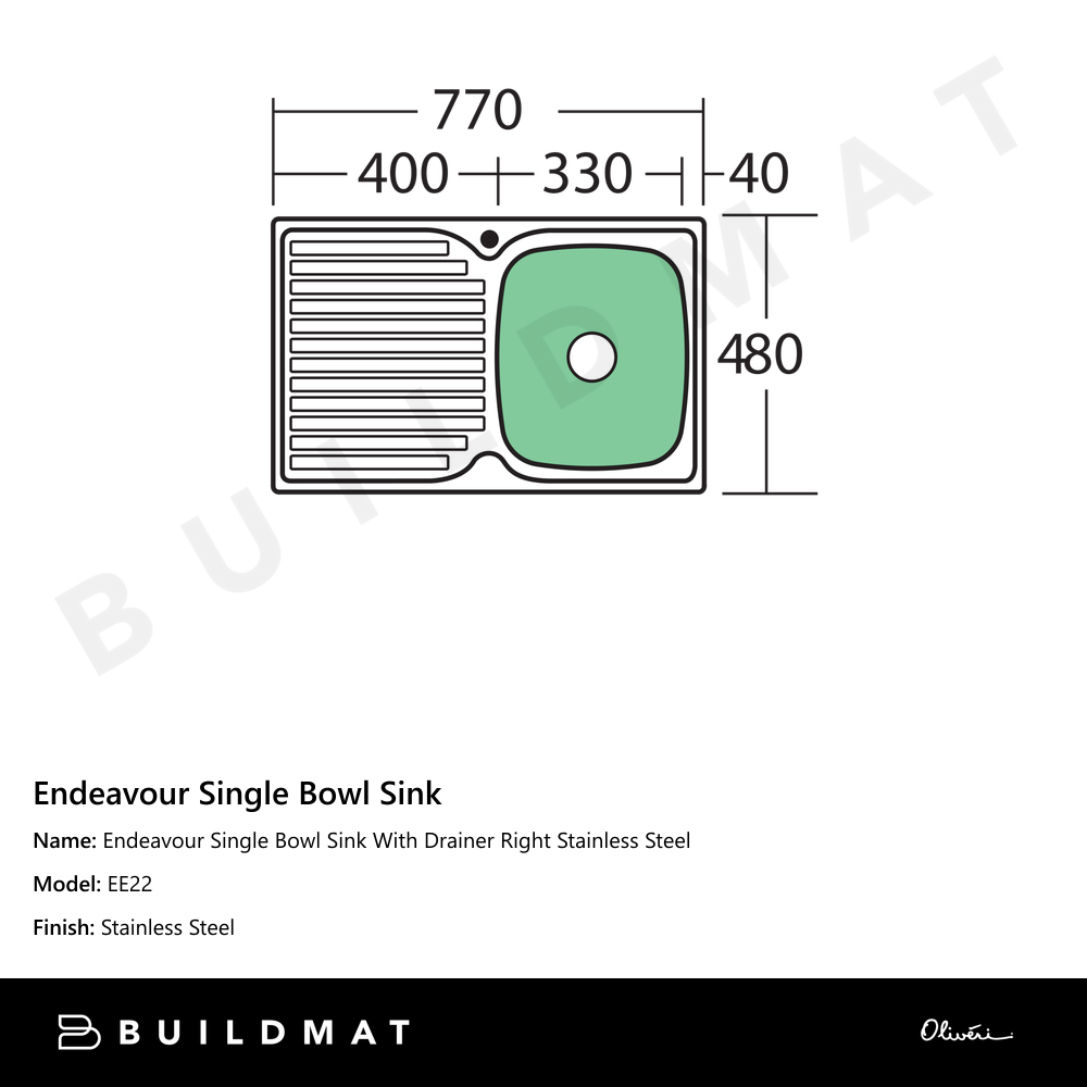 Endeavour Single Bowl Sink With Drainer Right Stainless Steel