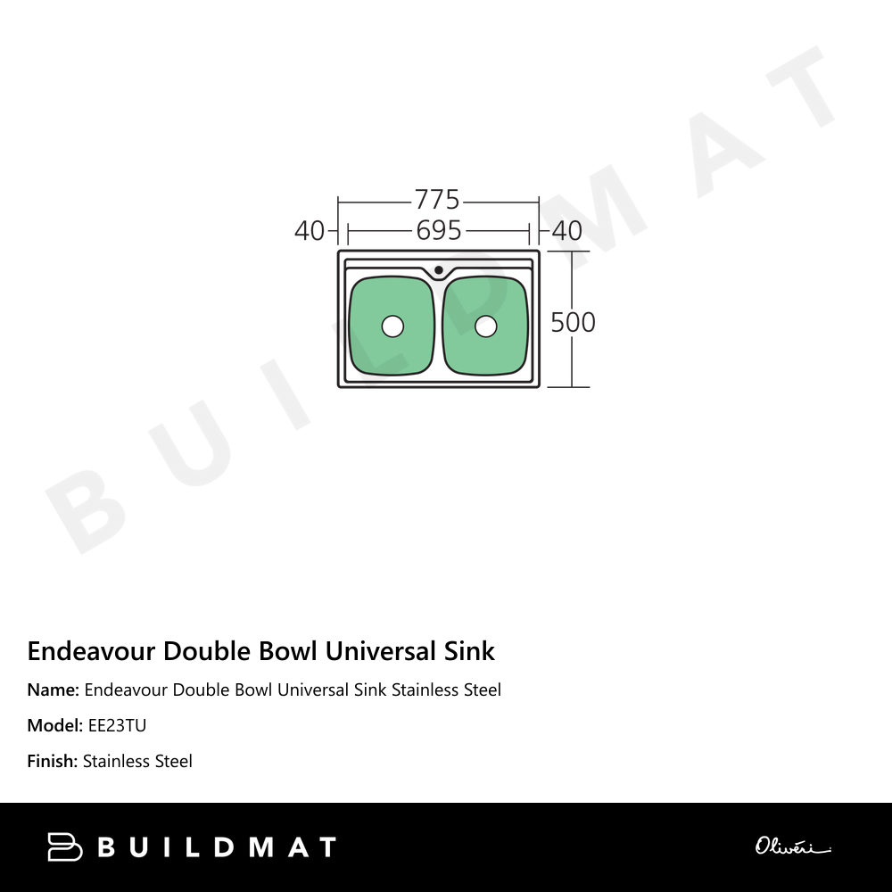 Endeavour Double Bowl Universal Sink Stainless Steel