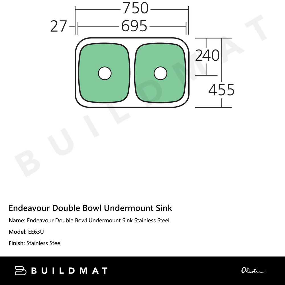 Endeavour Double Bowl Undermount Sink Stainless Steel