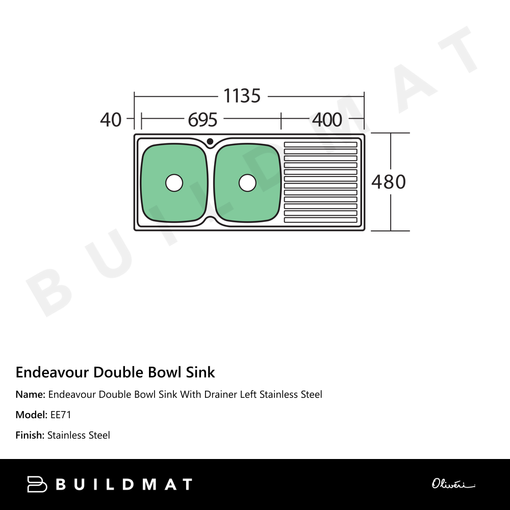 Endeavour Double Bowl Sink With Drainer Left Stainless Steel