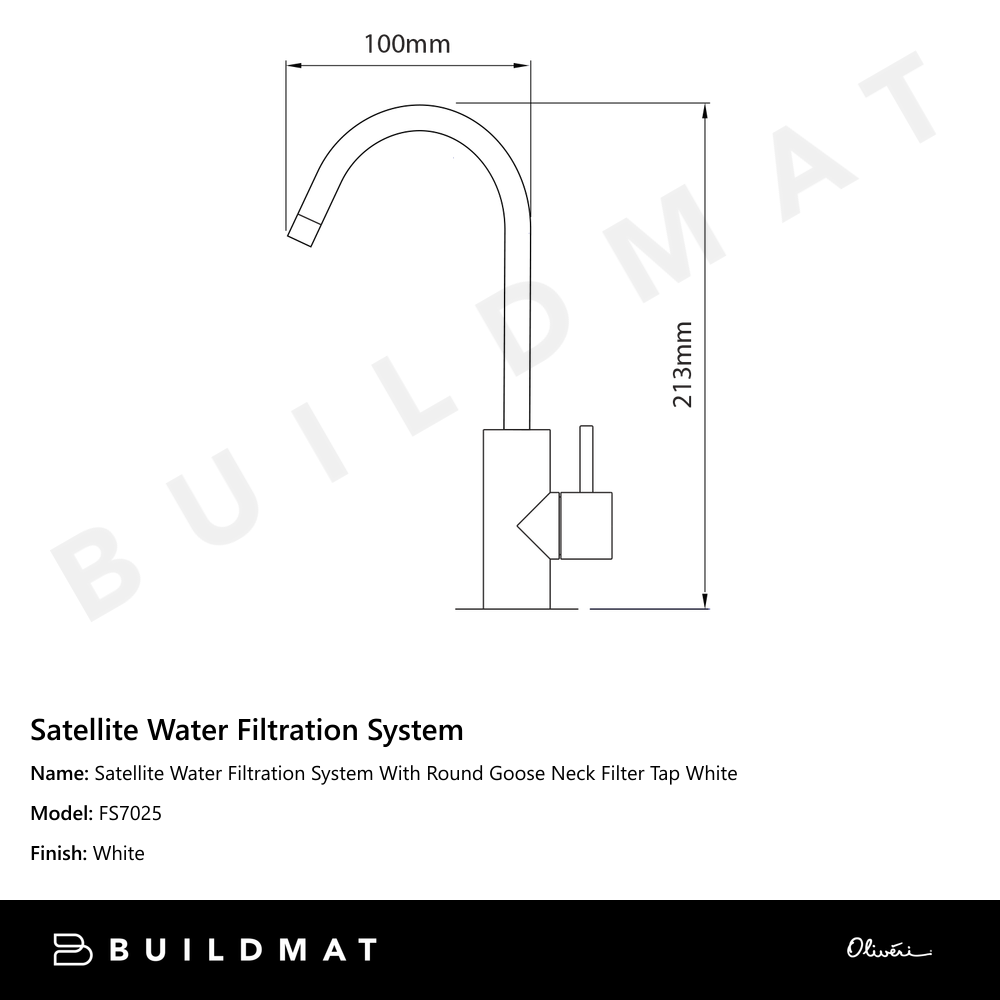 Satellite Water Filtration System With Round Goose Neck Filter Tap White