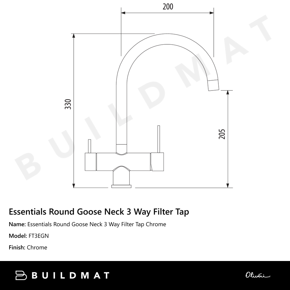 Essentials Round Goose Neck 3 Way Filter Tap Chrome