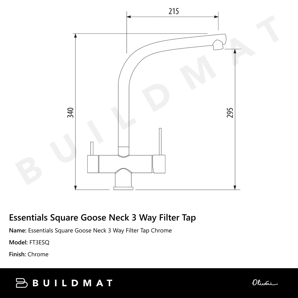 Essentials Square Goose Neck 3 Way Filter Tap Chrome