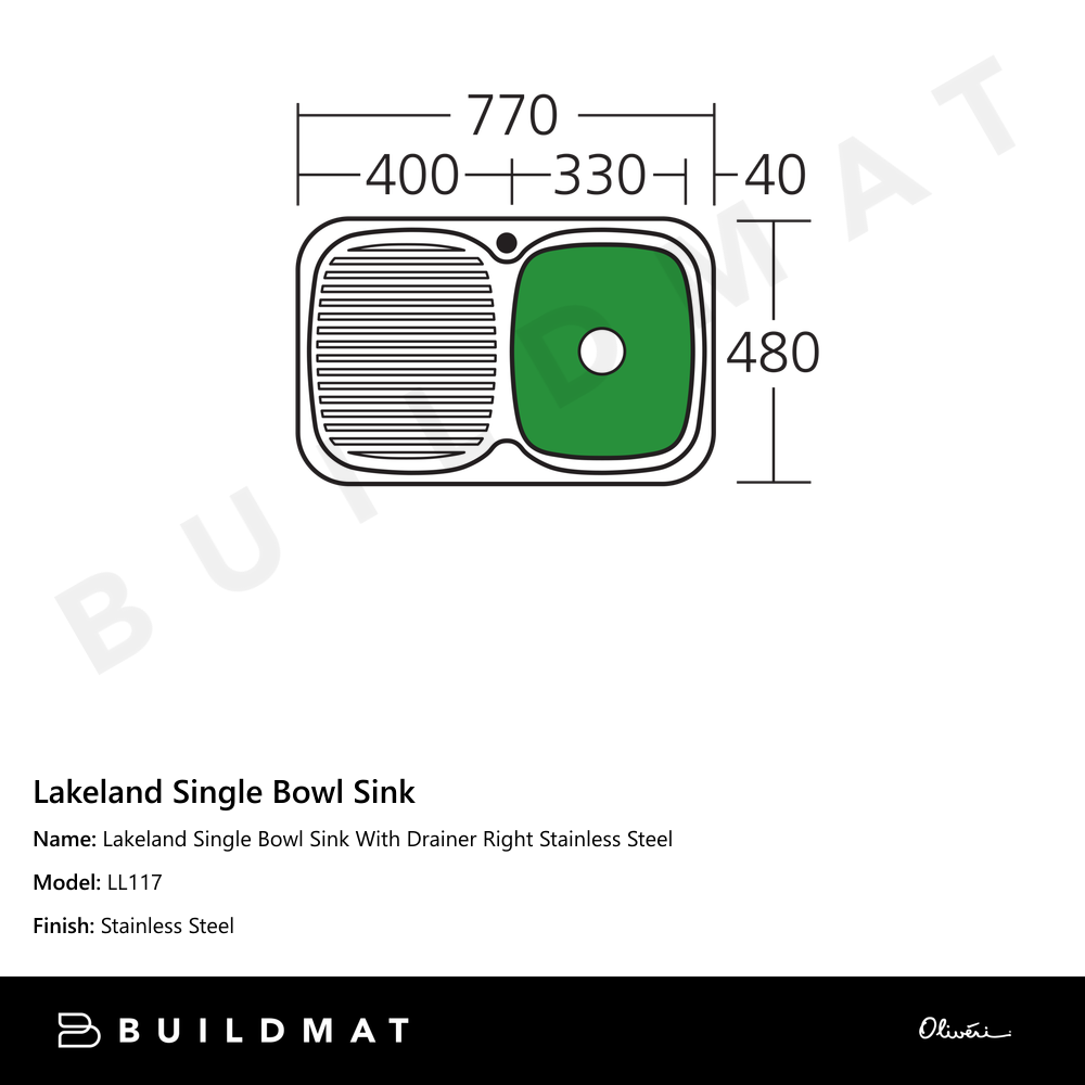 Lakeland Single Bowl Sink With Drainer Right Stainless Steel