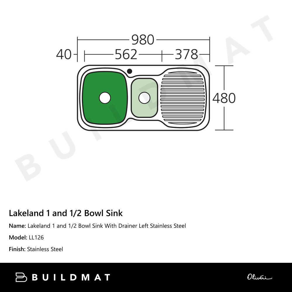 Lakeland 1 And 1/2 Bowl Sink With Drainer Left Stainless Steel