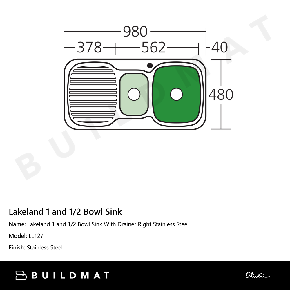 Lakeland 1 And 1/2 Bowl Sink With Drainer Right Stainless Steel